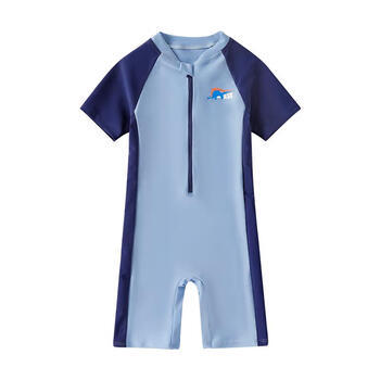 ASK JUNIOR泡温泉男童泳衣夏装连体式儿童泳装短袖中大童游泳衣 蓝色 160 商品图4