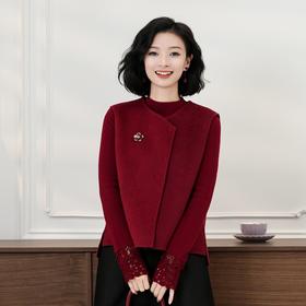 西子/云绒异色羊毛呢双面穿斜襟紫杏色马甲/MJTJ377