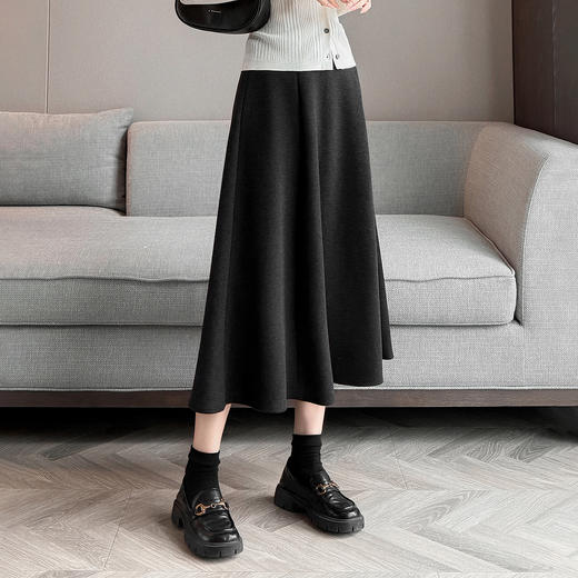 QYM M268-Y毛呢半身裙高腰A字裙厚款大摆长裙 商品图0