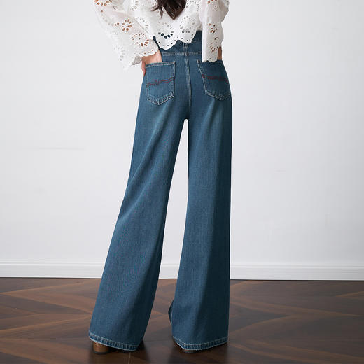 OLrain欧芮儿2025新款女秋季高腰显瘦垂感长裤复古微喇牛仔裤 商品图3