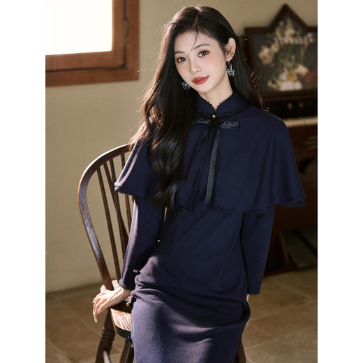 【倾城之恋】复古旗袍披肩套装，年轻日常大小姐斗篷连衣裙优雅淑女LSB4025 商品图4