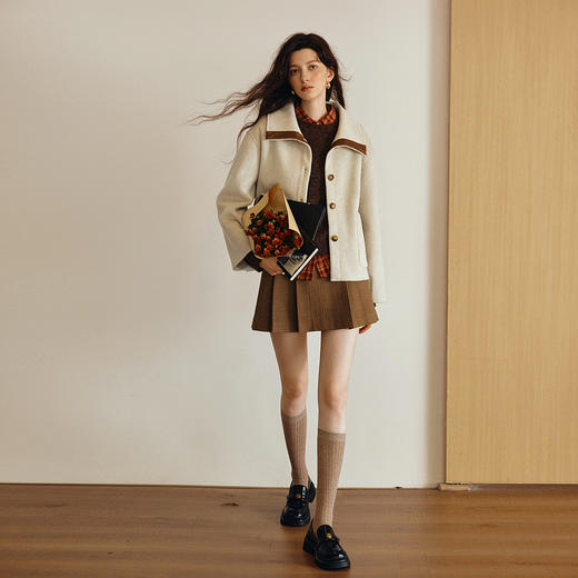 OLrain欧芮儿2025新款女秋季奢暖撞色翻领设计感大衣双面呢外套 商品图0