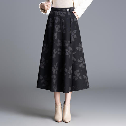 QYM M260-Y印花毛呢大摆裙半身裙厚款A字裙 商品图0