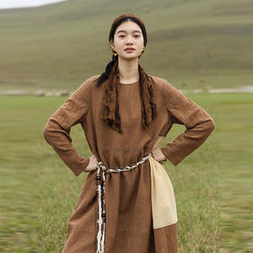 绽放703朵/羊毛棉拼接撞色肌理感长袖连衣裙复古文艺加厚保暖长裙