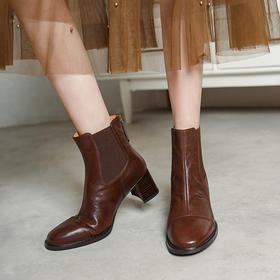 【预售5天】5.5cm高跟柔软水洗头层牛皮马丁靴粗跟切尔西靴秋冬新款短靴PS&PS2525