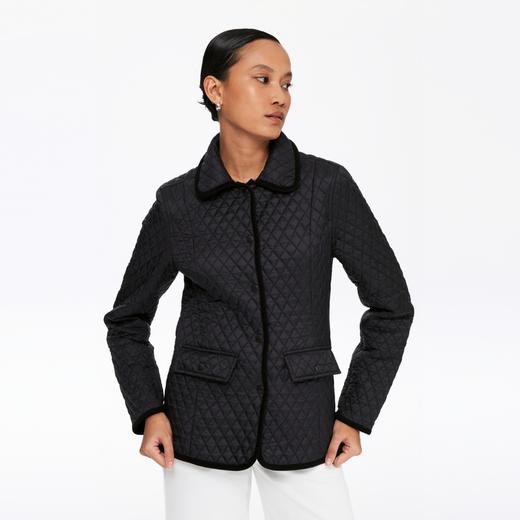 oneup菱形格收腰中长款棉服 商品图1