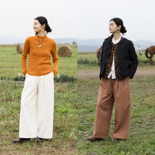 特绽放707朵/热牛奶与红丝绒·棉麻加厚宽松显瘦阔长腿裤女休闲裤 商品图2