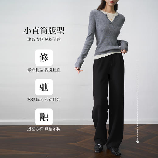 OLrain欧芮儿2025新款女秋季通勤舒适休闲直筒裤显瘦长裤黑色裤子 商品图0