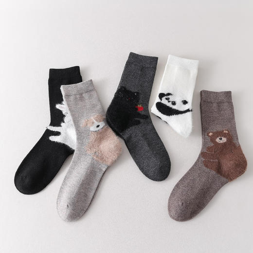4双一组！暖芙芙羊毛女袜 后跟毛茸茸卡通小动物 超细柔软保暖羊毛、无骨工艺 保暖防寒 商品图2