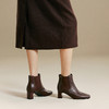千百度粗高跟羊皮弹力袜靴女时装靴显瘦烟筒靴短靴子A25581019 商品缩略图4