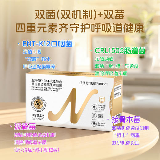 ¹新升级【片剂耳鼻喉益生菌】 ENT-K12复合益生菌含片 升级添加波森莓 接骨木莓 对抗口咽微生物 致可多平替 32片/盒CF01-CRMM-NBS 商品图1