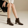 千百度粗高跟羊皮弹力袜靴女时装靴显瘦烟筒靴短靴子A25581019 商品缩略图2
