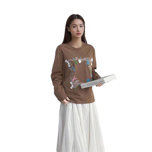 ⁷【下单立减89元两件】插画系列纯棉长袖T恤 韩系慵懒风 多款花色可选 ZX07-CR-HZJY 商品图6