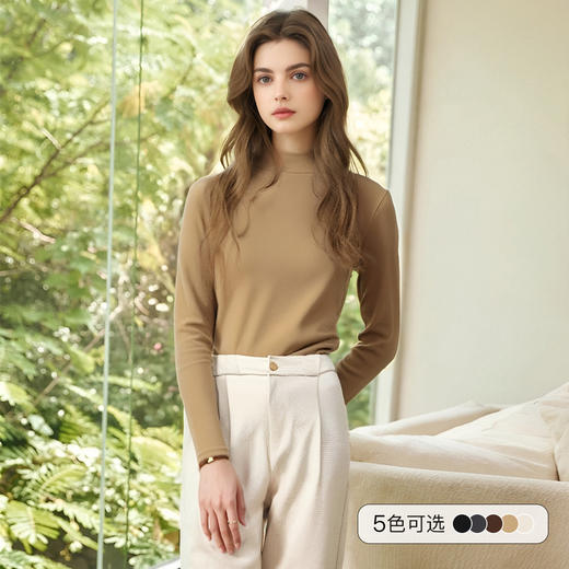 OLrain欧芮儿长袖T恤女冬季2025年新款通勤加绒加厚德绒打底衫O56DT95816 商品图4