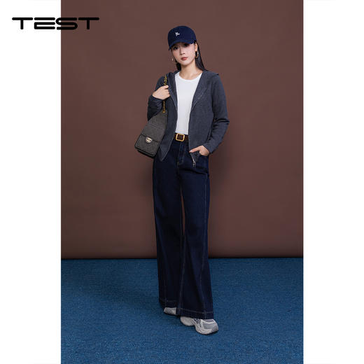 冬上新通勤穿搭必备高腰显瘦显腿长深蓝阔腿牛仔裤3254013 商品图2