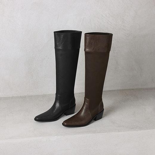 【预售7天】巨显腿瘦~方头褶皱骑士靴，复古粗中跟长筒靴KYD&KK13240 商品图2