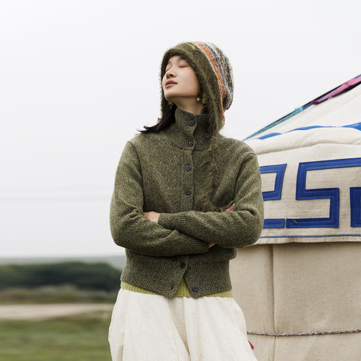 绽放708朵/繁星点点·纯羊毛花纱高领开襟毛针织衫加厚外套女冬 商品图1