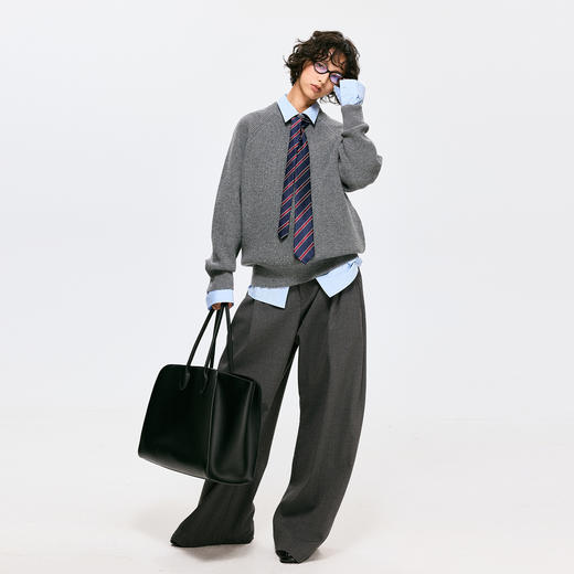 棉仓3671026009-【格雷象限】羊毛羊绒针织衫宽松插肩袖套头毛衣粗针 商品图3