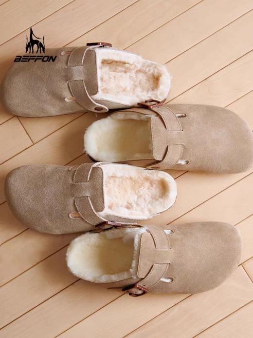 【云优选】BEFFON北风冬季软木博肯鞋，加绒保暖半拖包头鞋  真羊毛 厚牛皮 更健康 商品图3