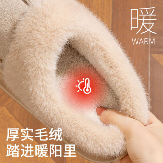 舒适毛绒棉拖鞋女2025新款室内居家外穿毛绒保暖厚底防滑棉鞋男地板托新款新品 商品图3