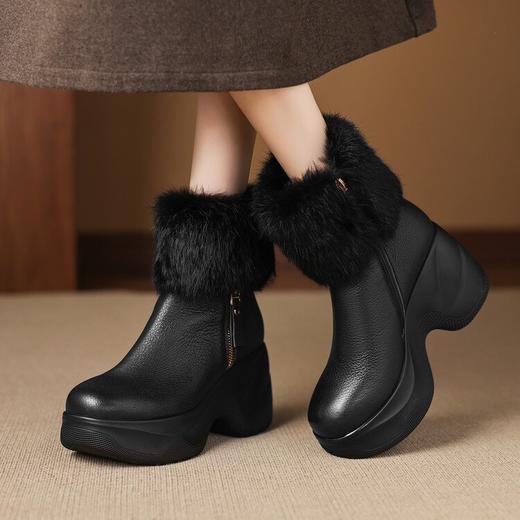 【预售5天】坡跟厚底马丁靴羊皮兔毛，侧拉链厚底加绒防水台短靴MWS1&N9851 商品图2