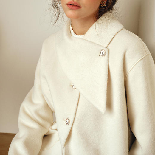 OLrain欧芮儿2025新款女冬季白色设计感领口单排扣大衣双面呢外套 商品图1