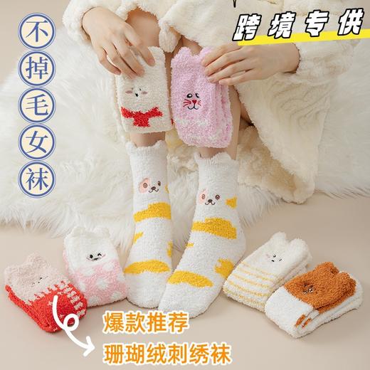 【YW】无忧购19元2双，29元5双可爱小猫小狗地板袜立体袜刺绣珊瑚绒袜子（现货发) 商品图2
