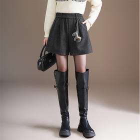 毛呢加厚短款阔腿裤，松紧腰显瘦休闲裤MYX-MND-95873-L