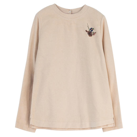 牧衣游原创 老虎与花手工刺绣纯棉T恤女冬季新款百搭长袖 林深云 商品图4