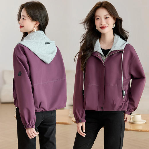 &F8658 XY2025年秋冬新款小外套短外套拼接款键帽夹克式宽松外套中年外套 商品图4