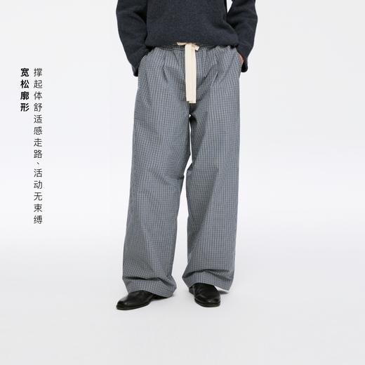 oneup格子单褶抽绳宽松休闲裤 商品图0