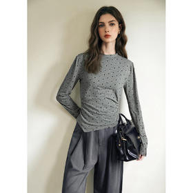 OLrain欧芮儿2025新款女冬季灰色波点设计感显瘦长袖T恤打底衫