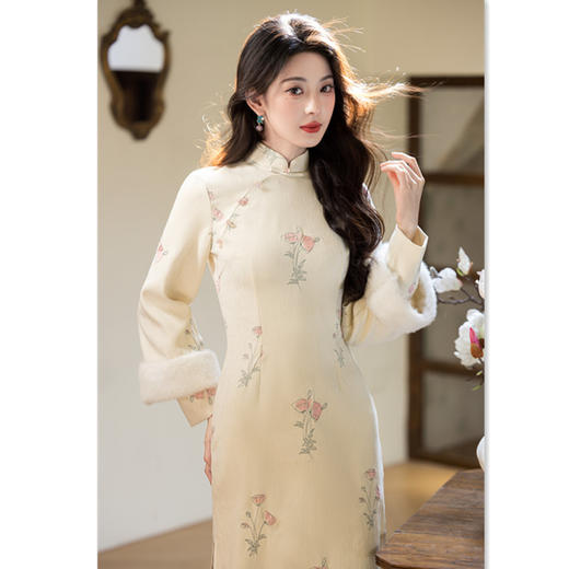 SKY 3125229时尚改良宽松版雪尼尔绣花倒大袖旗袍日常 商品图2