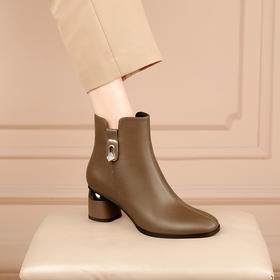 【预售5天】粗跟马丁靴女秋冬季新款真皮短靴子加绒英伦风高跟女靴DPJ&A6022