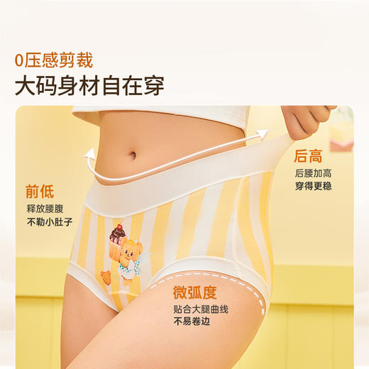 奶糖派大码内裤女黄油小熊联名中高腰抗菌加长档不夹臀纯棉三角裤 商品图2