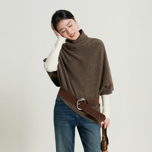 【绵羊毛】三彩2025新款慵懒堆堆领披肩不规则下摆保暖氛围感女 商品图2