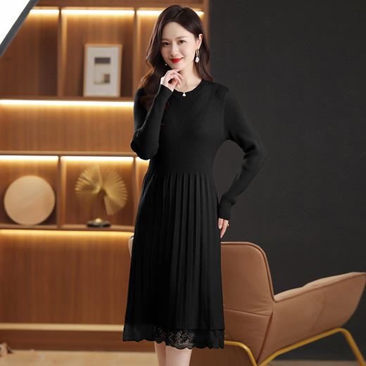 FCY 82830大码针织衫韩版宽松洋气蕾丝毛衣裙 商品图3