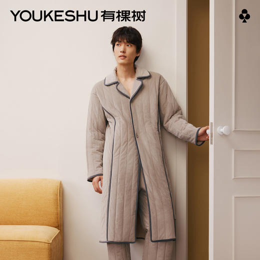 【新品上新】有棵树抗静电保暖男士睡袍加绒加厚夹棉睡衣男款-P6003 商品图0