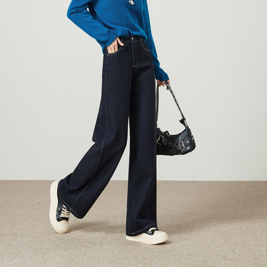 【初春-薄绒-阔腿牛仔】逸阳初春不易掉色软底磨毛肌理感人字纹裤子8853V 商品图6