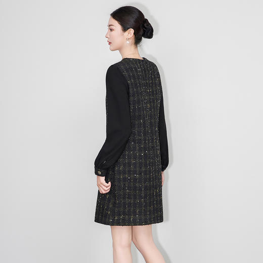 「高货wl」全新升级【铂金会员339/天猫459/差价120】(00055)洛诗琳轻奢小香风拼接连衣裙2025秋冬气质百搭显瘦A字裙 商品图2