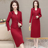 大码红色两件套连衣裙，秋季洋气时尚修身喜婆婆过膝长裙QYM-AH-5225JLNB011 商品缩略图0