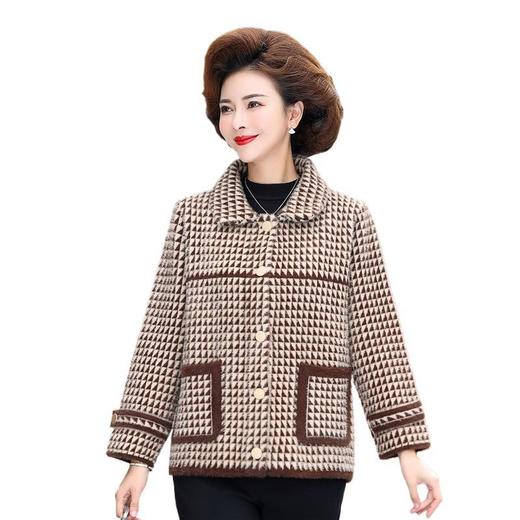 W504-82234-95-168中年妈妈秋装洋气仿水貂绒毛呢格子外套50岁中老年女冬季长袖大衣 商品图4
