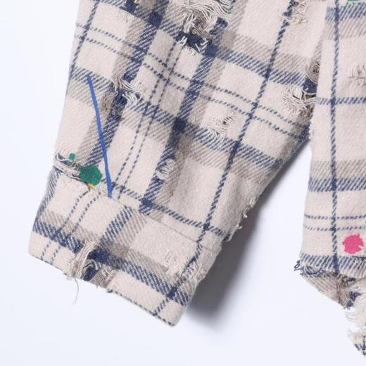 SDSA男士秋冬新款痞帅男装潮牌撞色格纹磨破泼墨翻领衬衫百搭宽松 商品图3