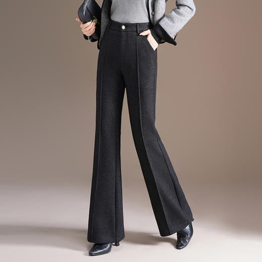 BFZY-F9558-Y毛呢微喇裤秋冬季厚款女装羊毛裤气质优雅高腰裤保暖休闲长裤子 商品图1