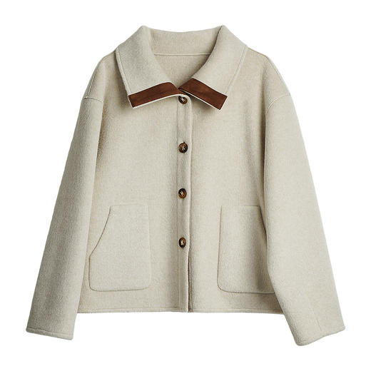 OLrain欧芮儿2025新款女秋季奢暖撞色翻领设计感大衣双面呢外套 商品图3