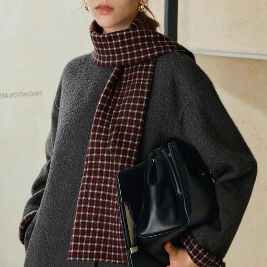 OLrain欧芮儿2025新款女冬季撞色格纹羊毛双面呢大衣长袖宽松外套 商品图1