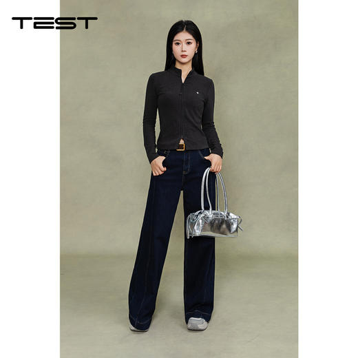 冬上新通勤穿搭必备高腰显瘦显腿长深蓝阔腿牛仔裤3254013 商品图5