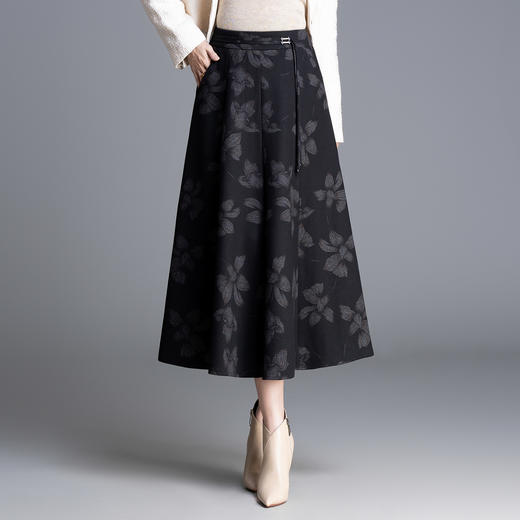 QYM M260-Y印花毛呢大摆裙半身裙厚款A字裙 商品图2