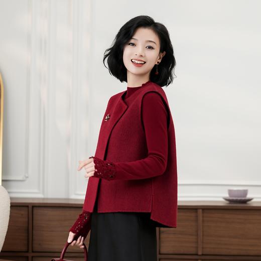 西子/云绒异色羊毛呢双面穿斜襟紫杏色马甲/MJTJ377 商品图1