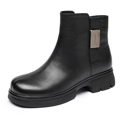 信诺中年妈妈短靴厚底粗跟时装靴子真皮加绒棉鞋女款2025冬季新款5M317-12D 商品图3